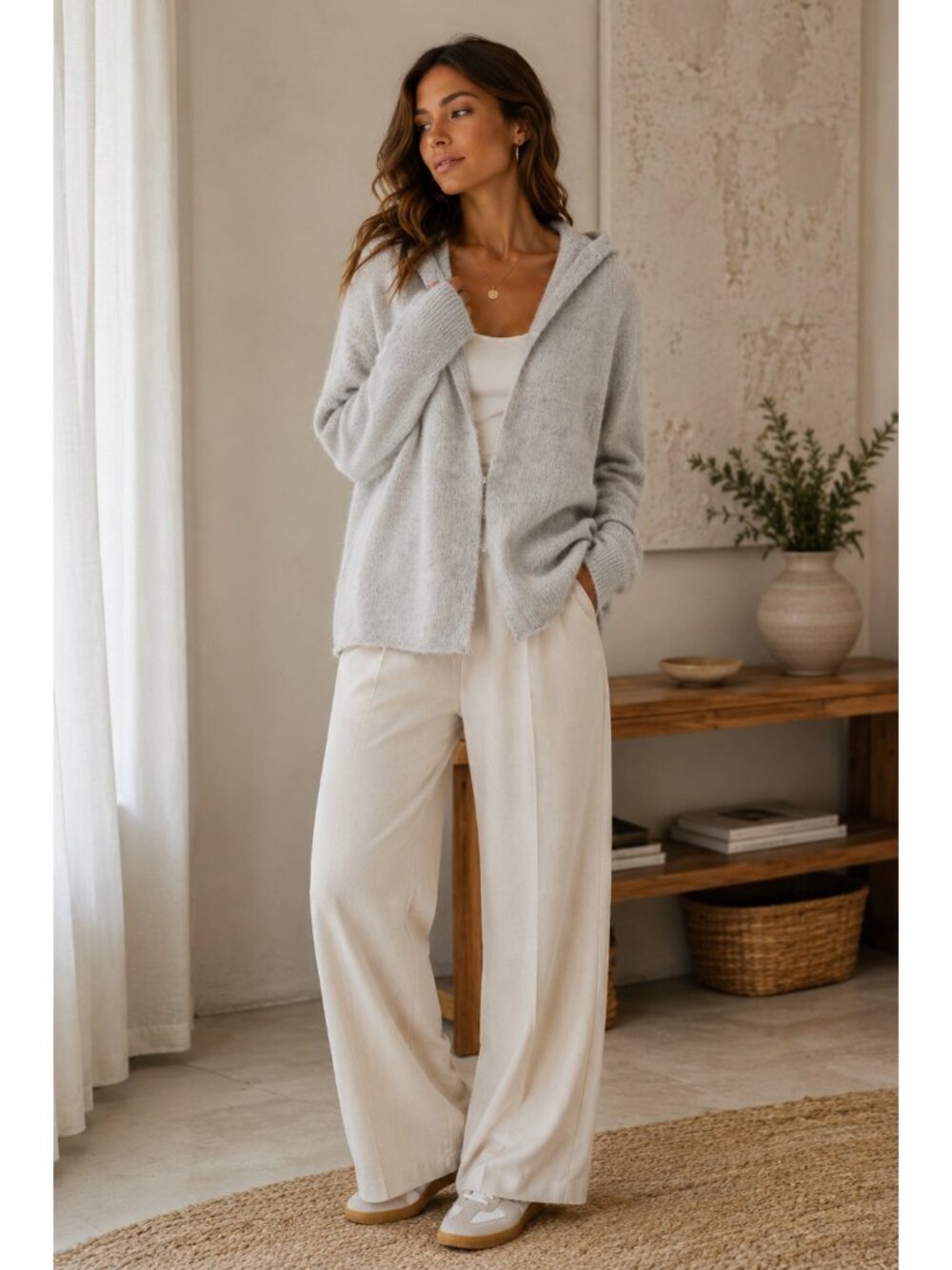 MOTH Anthropologie Alpaca Wool Hooded Cardigan Sweater Gray Size S